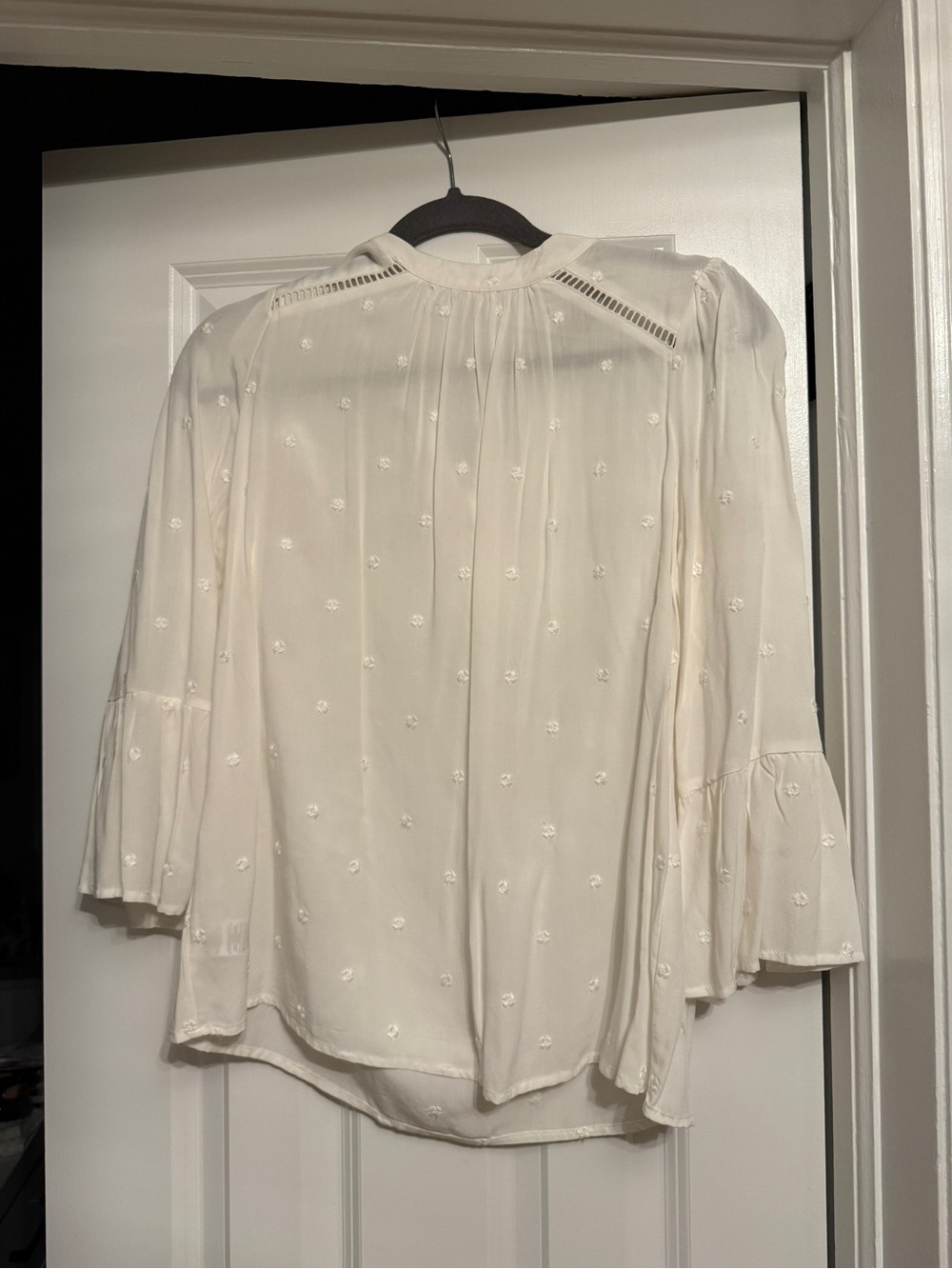 LOFT Cream Floral Eyelet Peasant Blouse